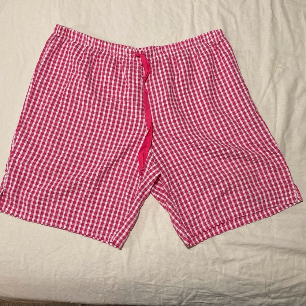 Pink Gingham Seersucker Shorts | Drawstring Waist | Size XL (16-18) | 9” Inseam